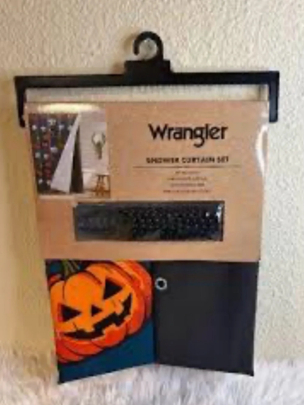 NEW Wrangler BLUE Fabric HALLOWEEN GHOST PUMPKIN CACTUS BOOT Shower Curtain Set